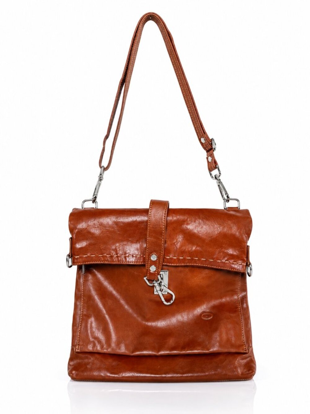 CUOIERIA FIORENTINA Cognac Leather Foldover Crossbody Large Bag